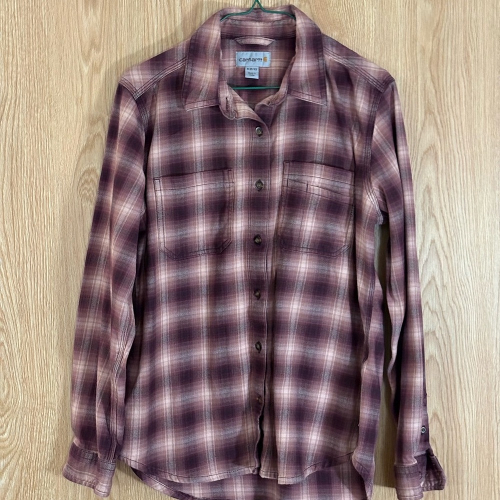 Carhartt Flannel Plaid Burgundy and Cream Button Down Shirt
